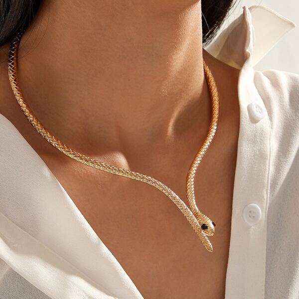 

1pc Snake Shaped Necklace, Gold