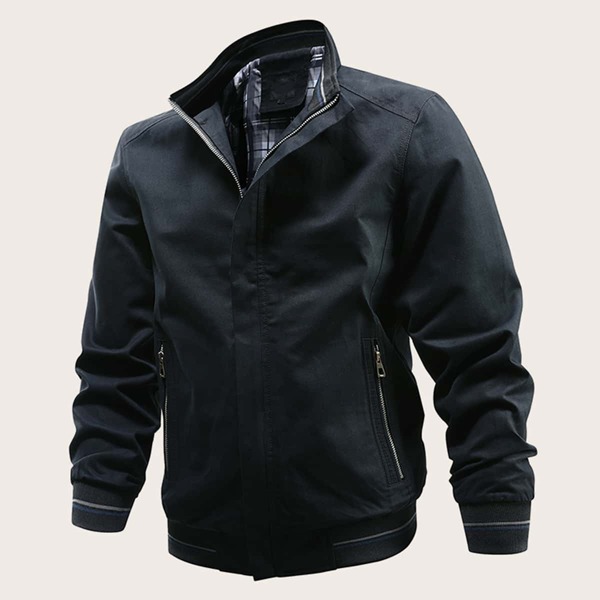 

Men Zip Up Pocket Side Jacket, Black
