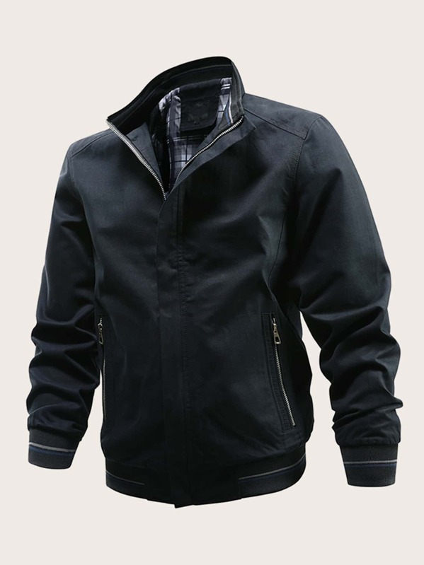 

Men Zip Up Pocket Side Jacket, Black