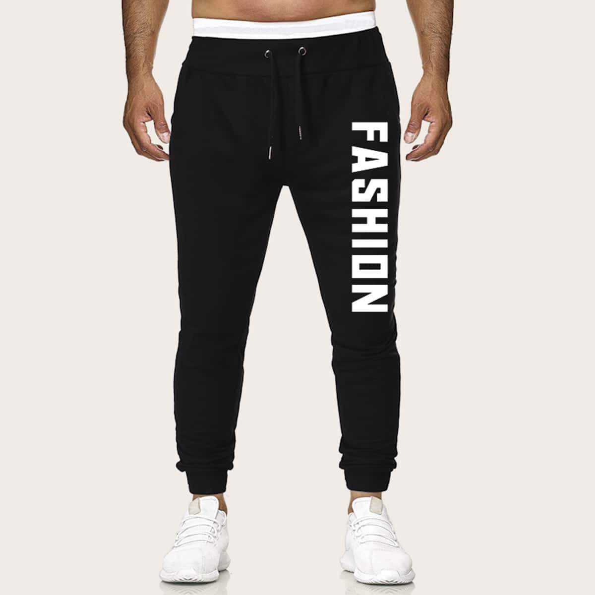 

Guys Letter Graphic Drawstring Waist Sweatpants, Black