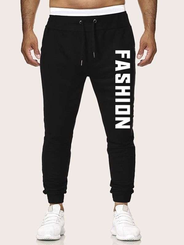 

Men Letter Graphic Drawstring Waist Sweatpants, Black