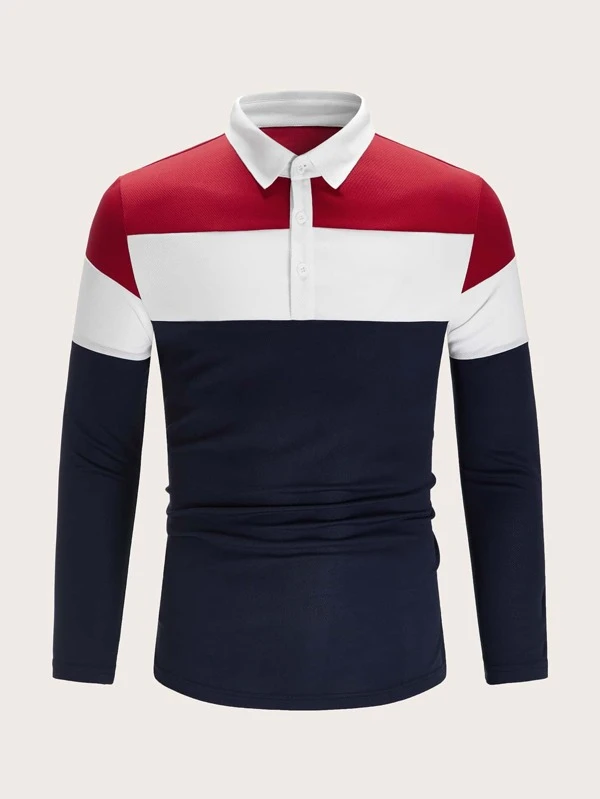 Camisa polo de hombres con costura | ROMWE Camisa polo de hombres con costura | ROMWE