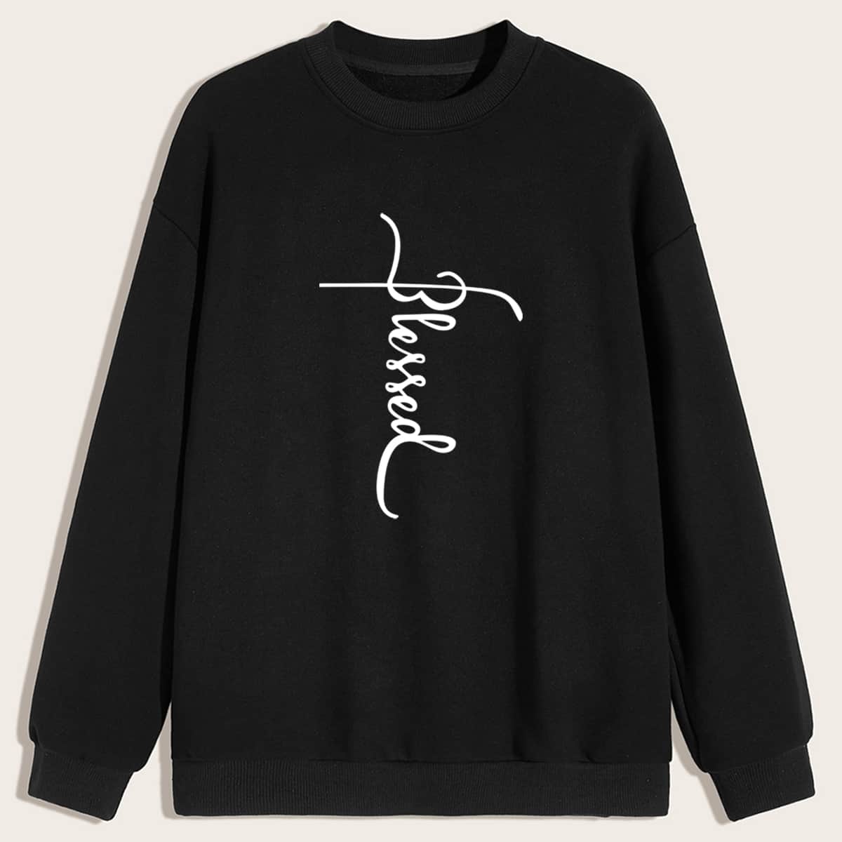 

Guys Letter Graphic Drop Shoulder Sweatshirt, Black