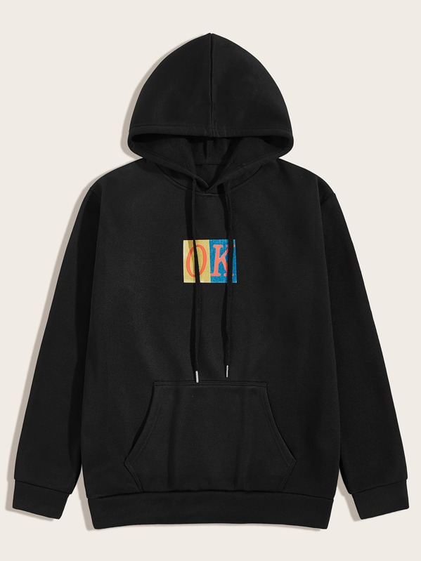 

Men Letter Graphic Drawstring Hoodie, Black