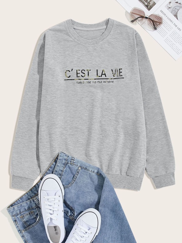 

Men Slogan Graphic Space Dye Sweatshirt, Grey