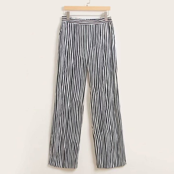 

Striped Pattern Straight Leg Pants, Black and white