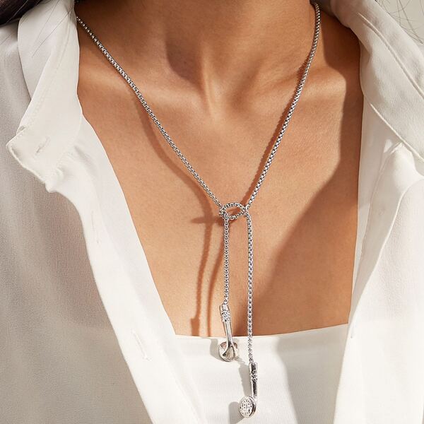 

1pc Earphone Charm Necklace, Silver