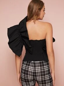 Top asymétrique à volants - Noir - Voir 2