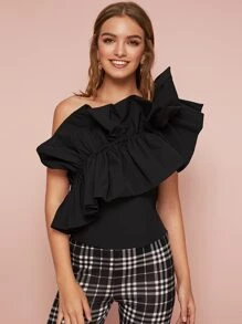 Top asymétrique à volants - Noir - Voir 1