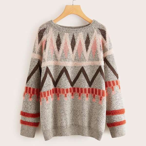 

Chevron Print Space Dye Sweater, Multicolor
