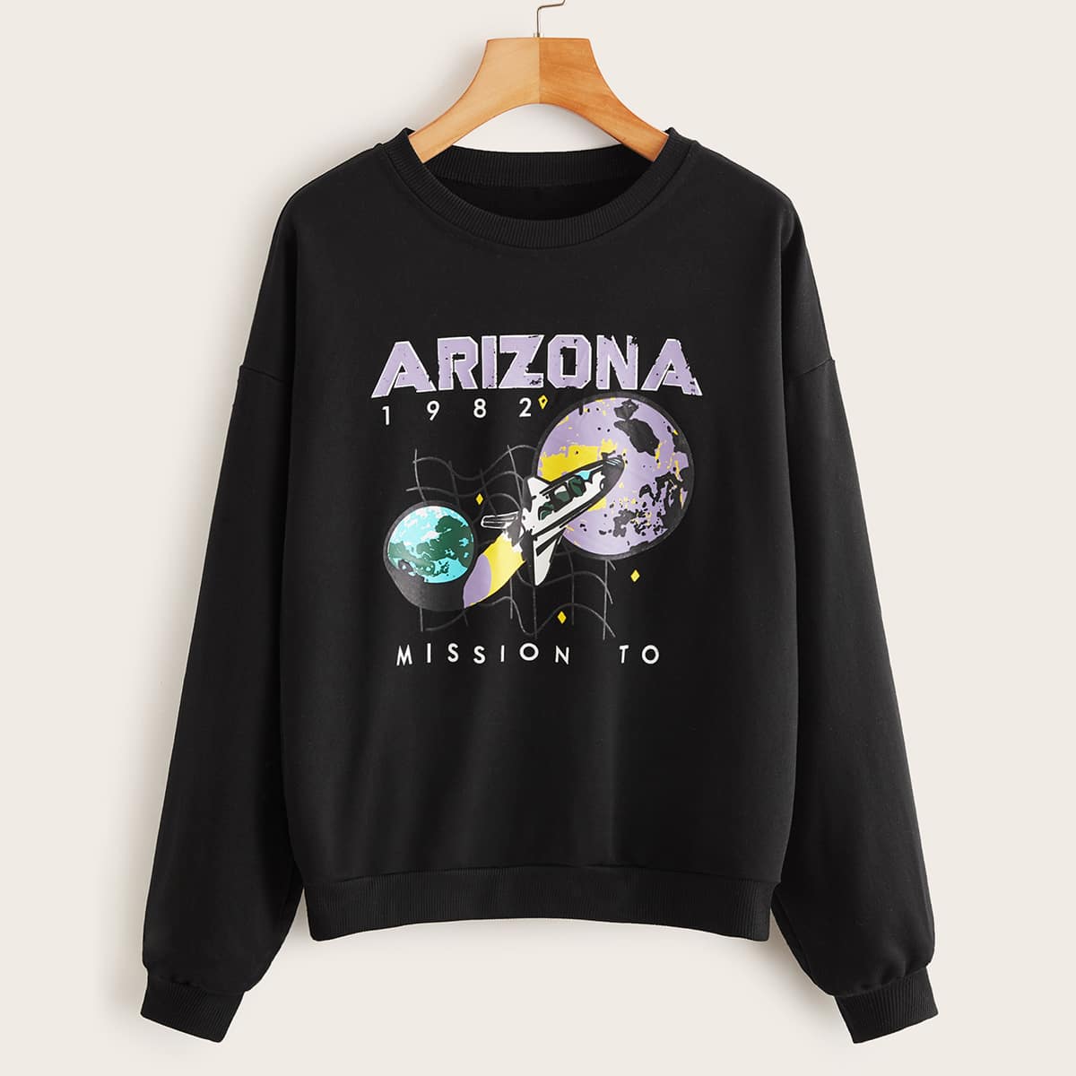

Letter And Graphic Print Sweatshirt, Black