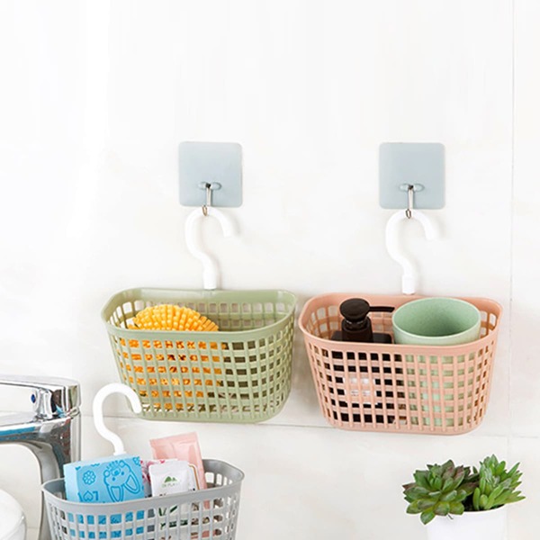 

1pc Faux Woven Rattan Storage Basket With Hook, Multicolor
