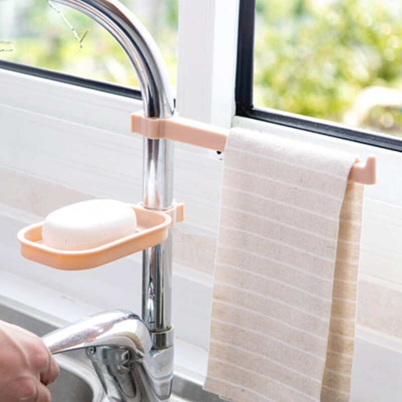 

1pc Sink Hanging Soap Holder With Towel Rack, Multicolor