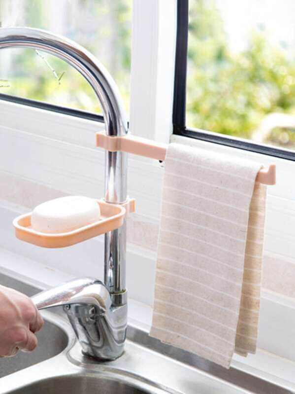 

1pc Sink Hanging Soap Holder With Towel Rack, Multicolor