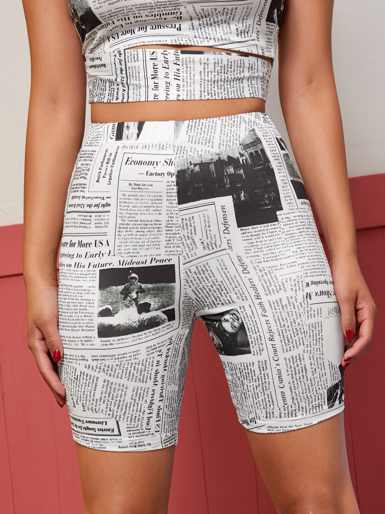 Newspaper print biker shorts Clearance
