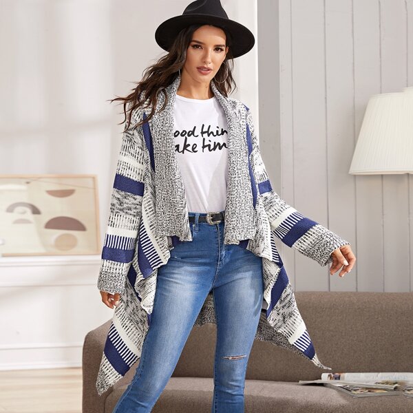 

Striped Shawl Collar Space Dye Cardigan, Multicolor