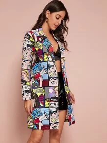 Pop Art Print Open Front Coat - Multicolor - View 4