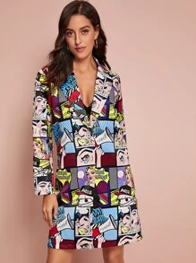 Pop Art Print Open Front Coat - Multicolor - View 5