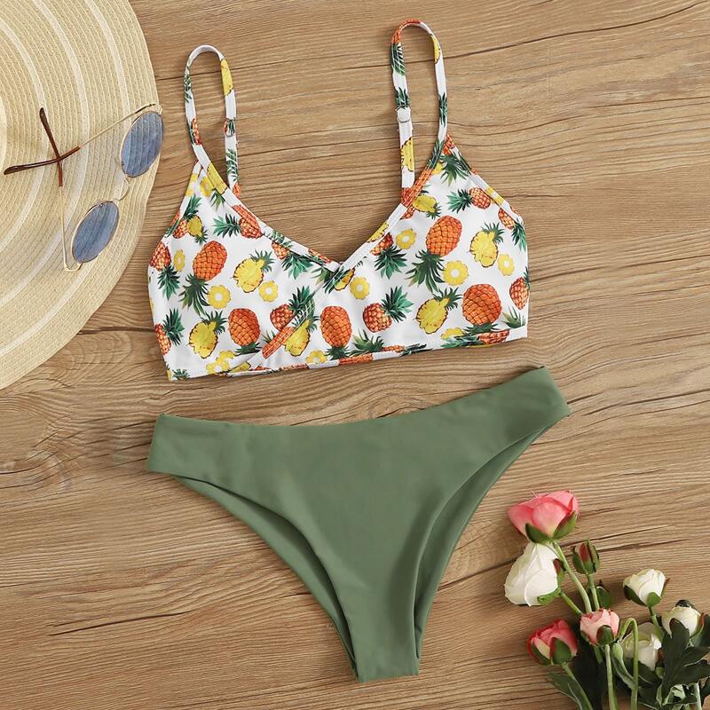 

Pineapple Print Tie Back Bikini Set, Multicolor