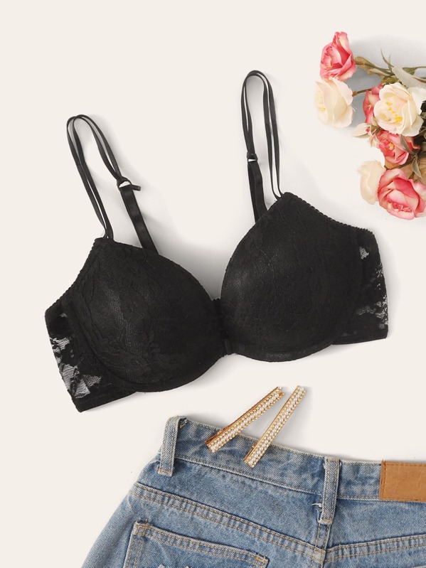 

Floral Lace Underwire Bra, Black