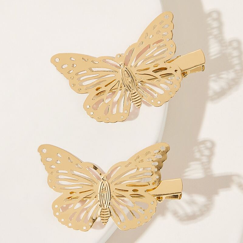 

2pcs Butterfly Decor Hair Clip, Gold