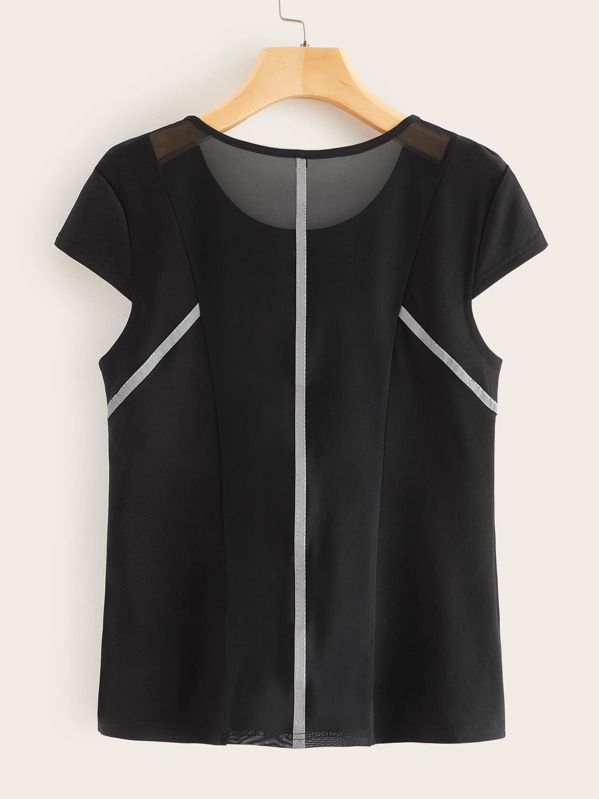 

Reflective Contrast Mesh Sports Tee, Black, Giulia