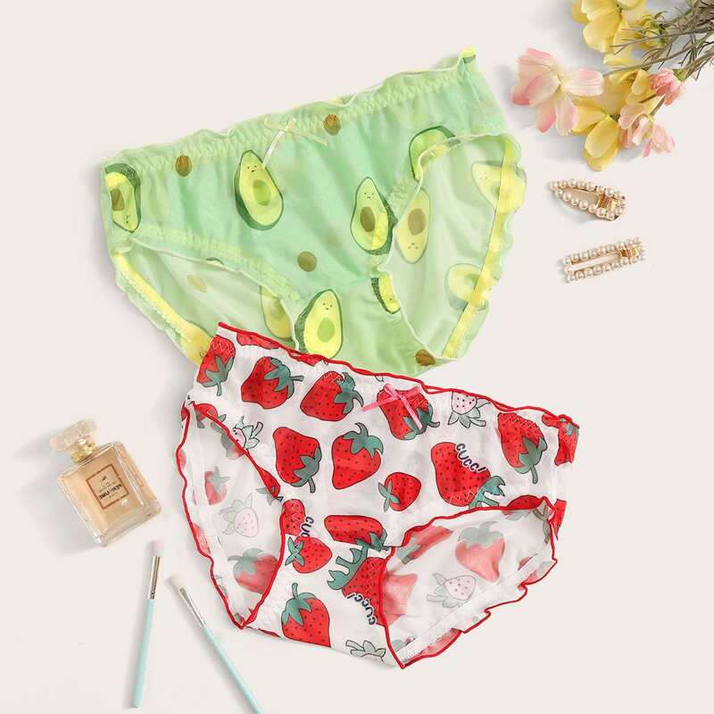 

2pack Avocado & Strawberry Print Panty Set, Multicolor