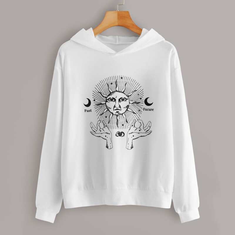 

Figure Print Drop Shoulder Hoodie, White
