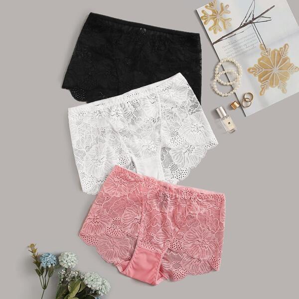 

3pack Floral Lace Panty Set, Multicolor