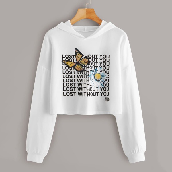 

Slogan & Animal Drop Shoulder Hoodie, White