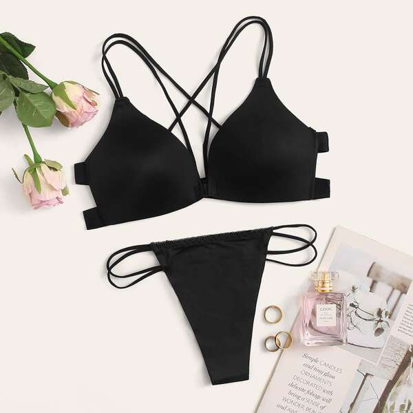 

Criss Cross Lingerie Set, Black
