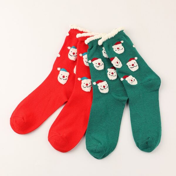 

2pairs Kids Santa Claus Pattern Socks, Multicolor