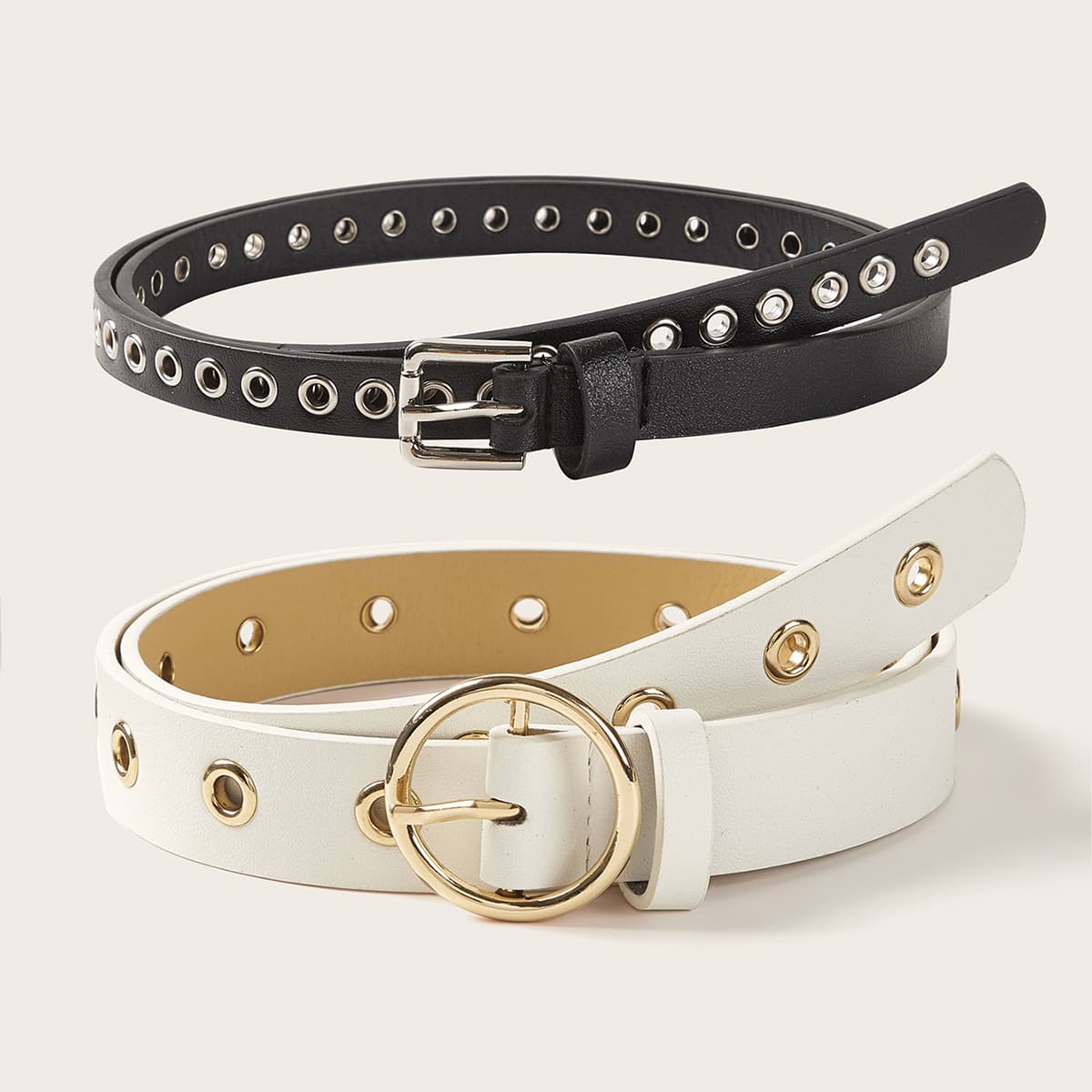 

2pcs Eyelet Decor O-ring Buckle Belt, Multicolor