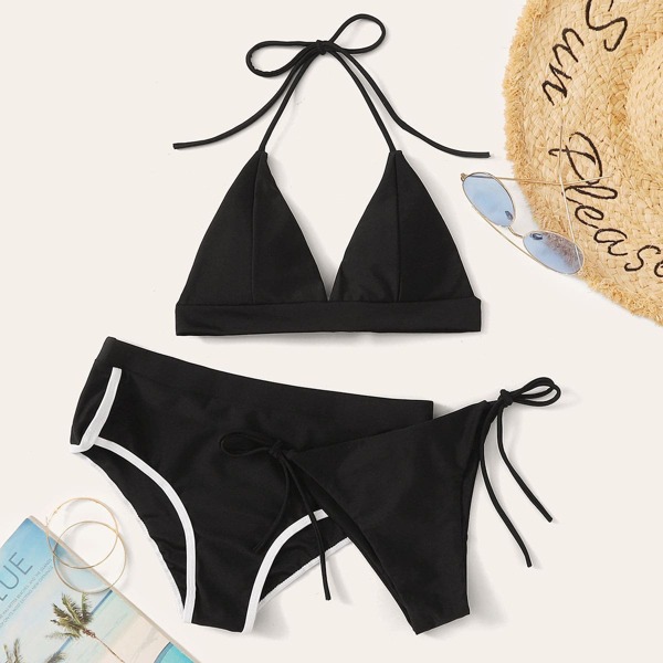 

3piece Halter Co-ord Bikini Set, Black