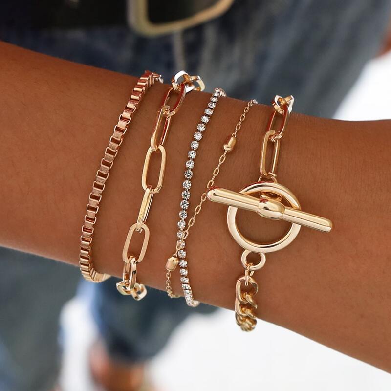 

5pcs Toggle Clasp & Chain Bracelet, Gold