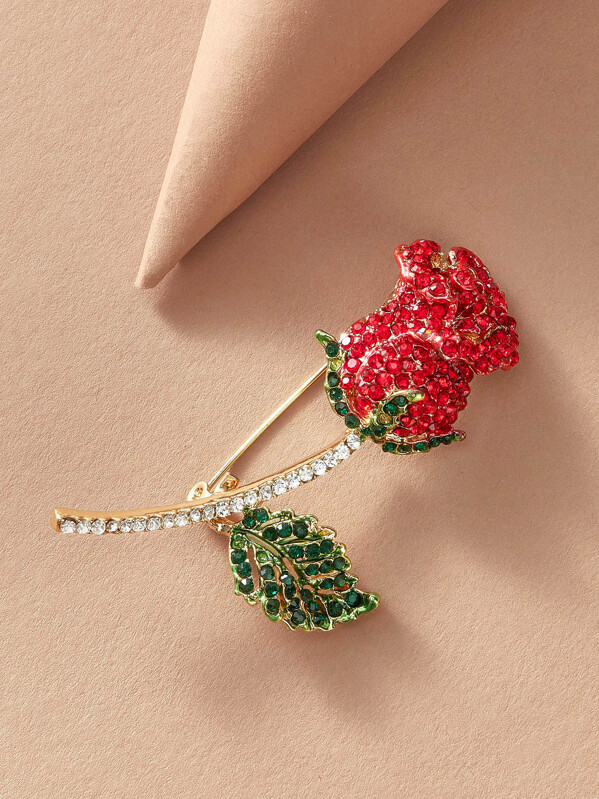 

1pc Rhinestone Engraved Rose Shaped Brooch, Multicolor