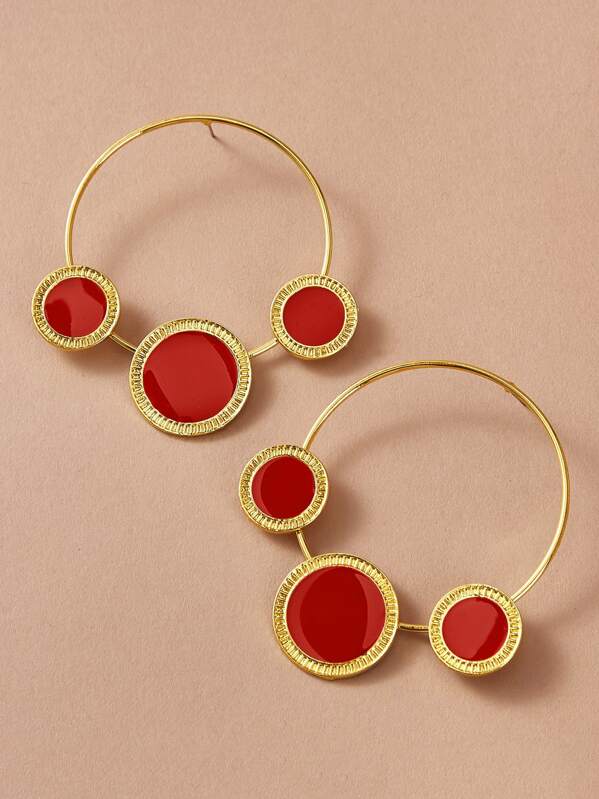 

1pair Christmas Ring Earrings, Multicolor