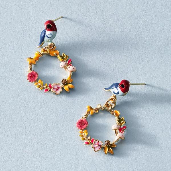 

1pair Flower Drop Earrings, Multicolor
