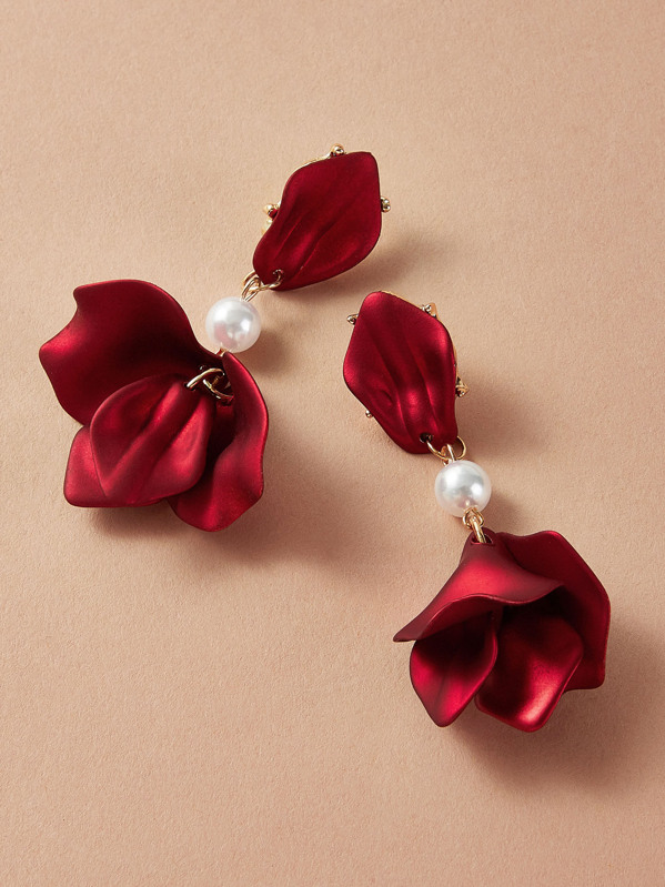 

1pair Flower Design Earrings, Red