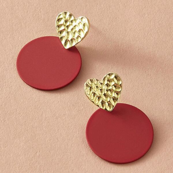 

1pair Textured Heart Stud Earrings, Multicolor