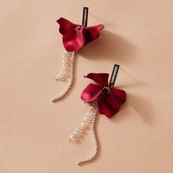 

1pair Christmas Petal Drop Earrings, Multicolor