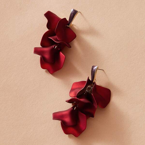 

1pair Christmas Flower Design Earrings, Red