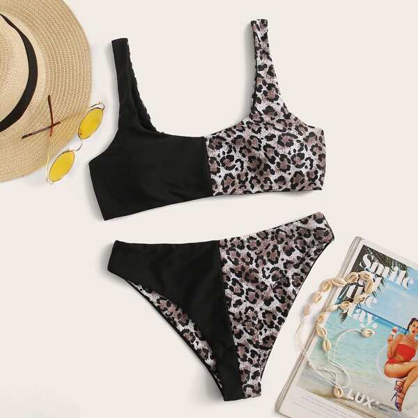 

Contrast Leopard Bikini Set, Multicolor