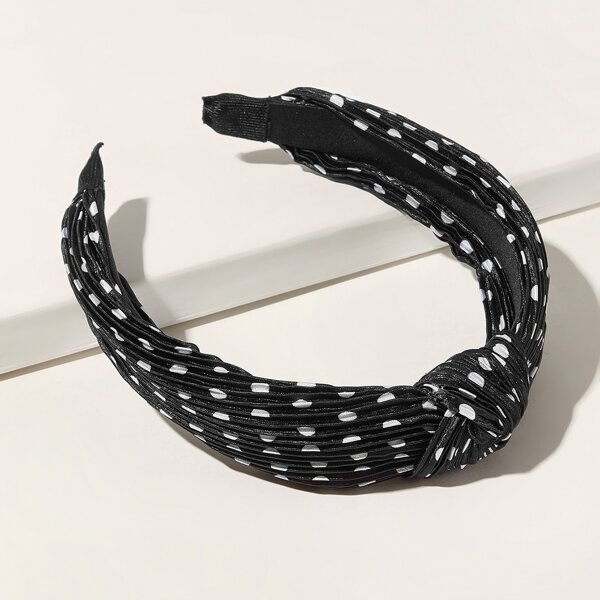 

Polka Dot Pattern Pleated Headband, Black and white