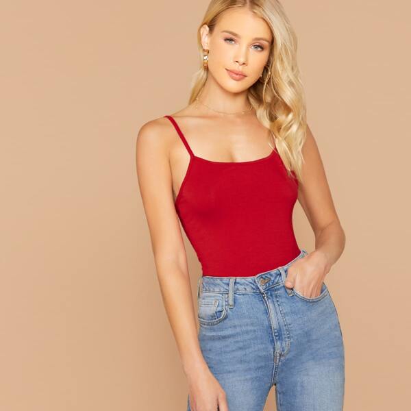 

Solid Form Fitting Cami Top, Red bright