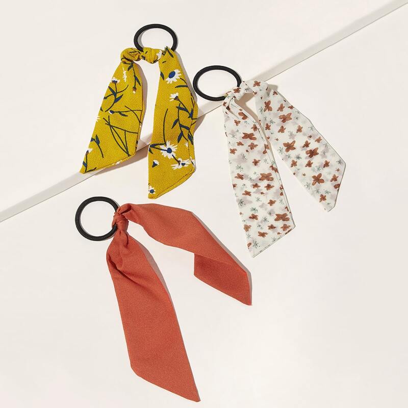 

3pcs Floral & Butterfly Pattern Hair Tie, Multicolor