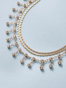 1pc Rhinestone Charm Layered Necklace - Yellow Gold - View 3