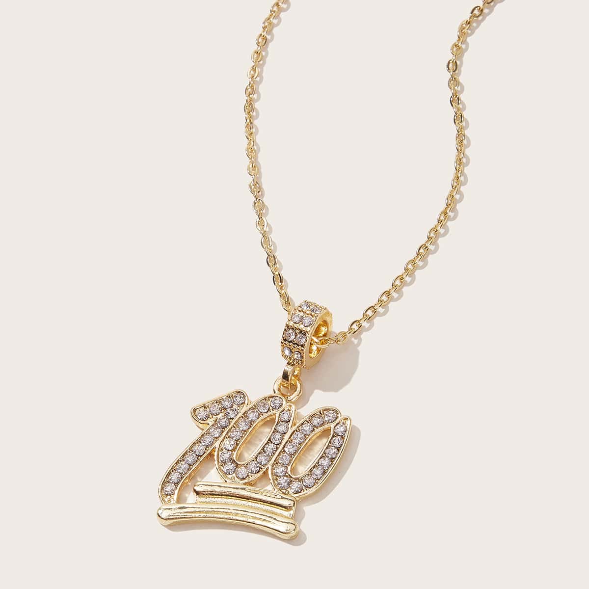 

1pc Rhinestone Engraved Number Charm Necklace, Gold