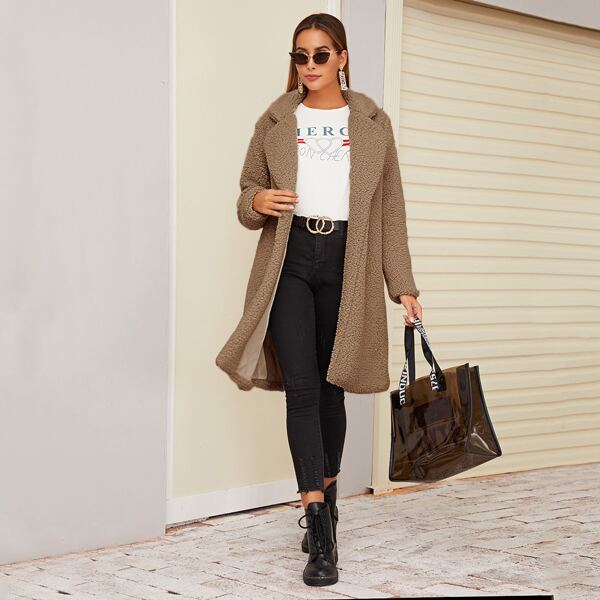 

Waterfall Open Front Teddy Longline Coat, Khaki