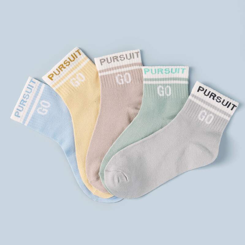 

5pairs Slogan Graphic Socks, Multicolor